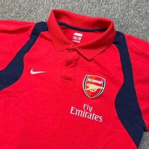 Nike Arsenal FC Fly Emirates Polo Shirt Mens Medium Red Navy Blue Soccer Futbol